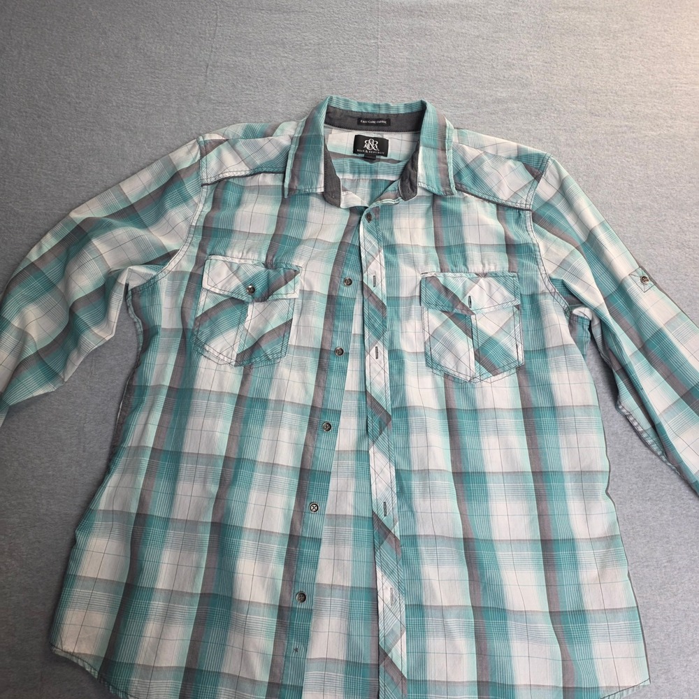 Rock Republic Men's XL Plaid Long Sleeve Button Up Shirt Easy Care Fabric‎